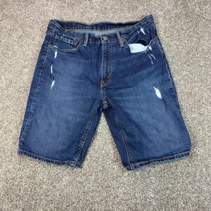 Levi Strauss 541 Athletic Taper Denim Shorts Mens 34 Dark Wash Distressed Blue‎